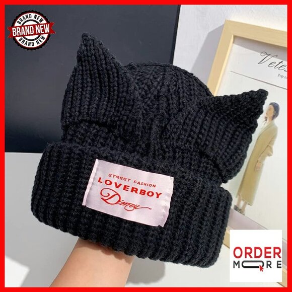 Warm Knit Cotton Slouchy Beanie with Cat Ears One Size Fits Most main image 4